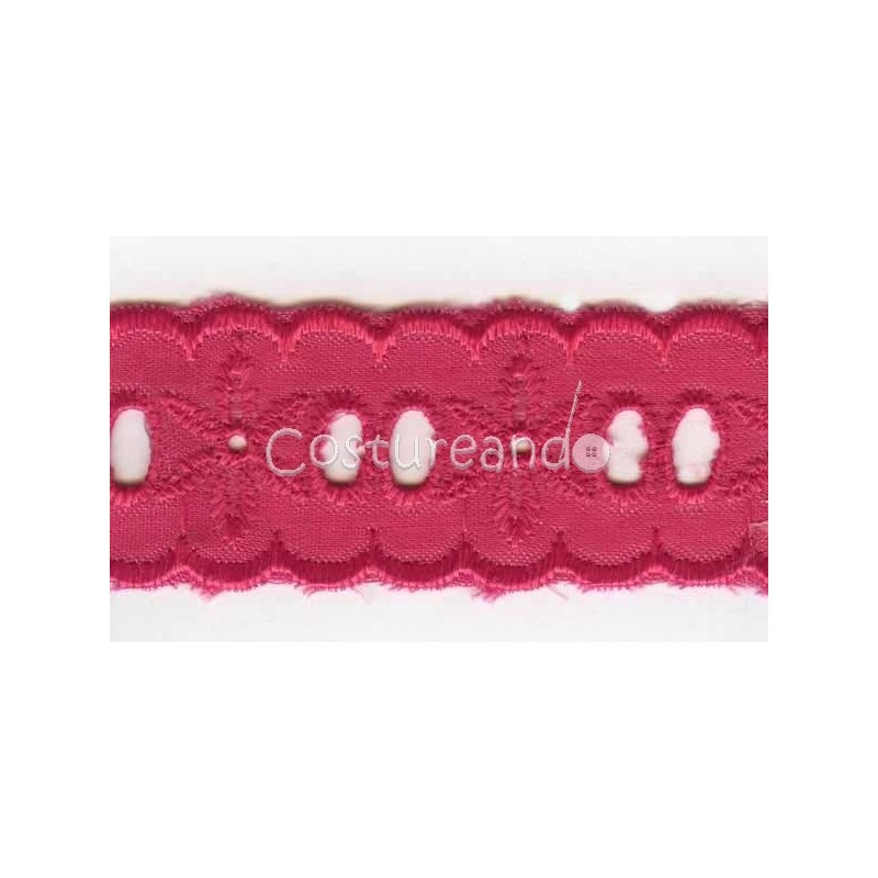 Entredós de tira bordada de algodón 100% de 25 mm. de ancho color rosa