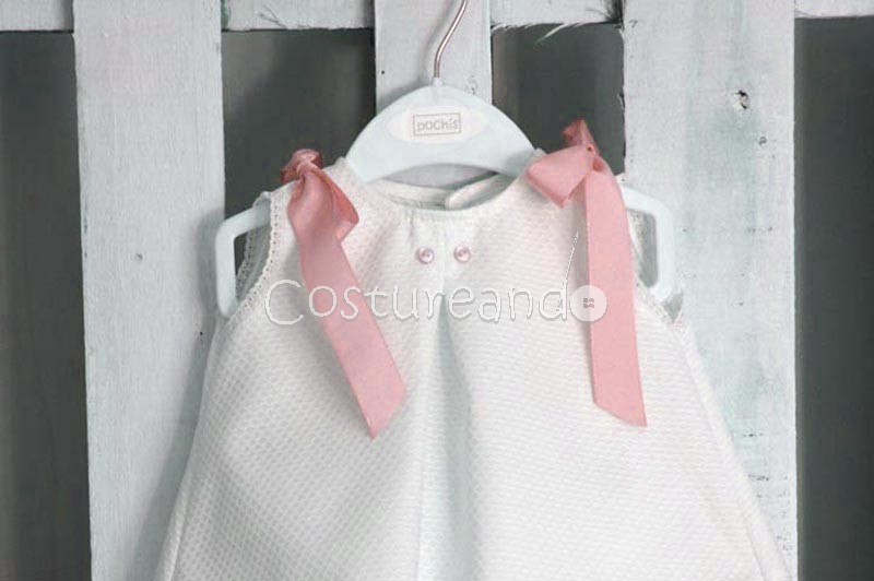 LONG BABY DRESS IN WHITE PIQUÉ WITH BUTTONS